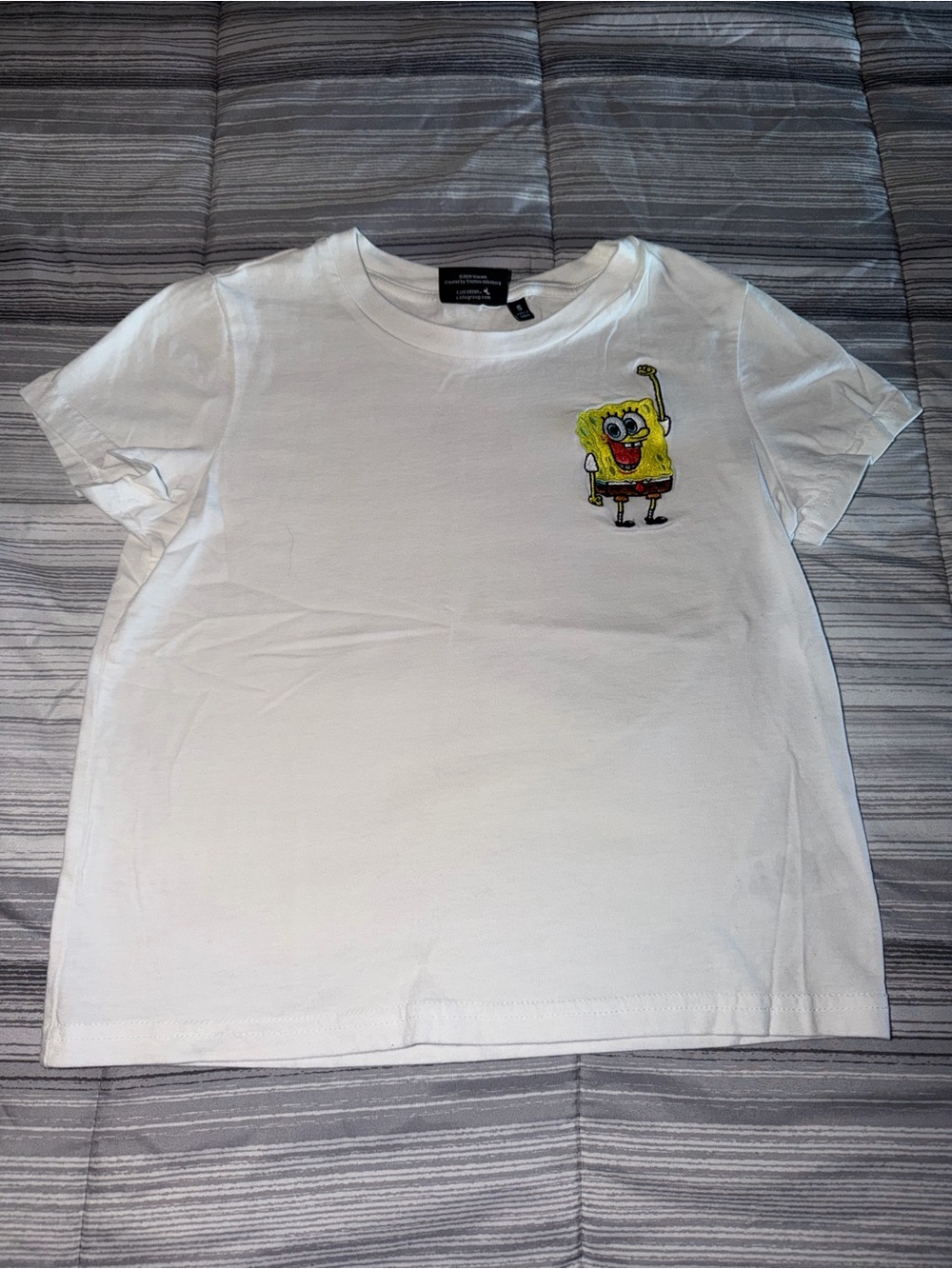 Nickelodeon White Crop Tee with SpongeBob Chest Patch